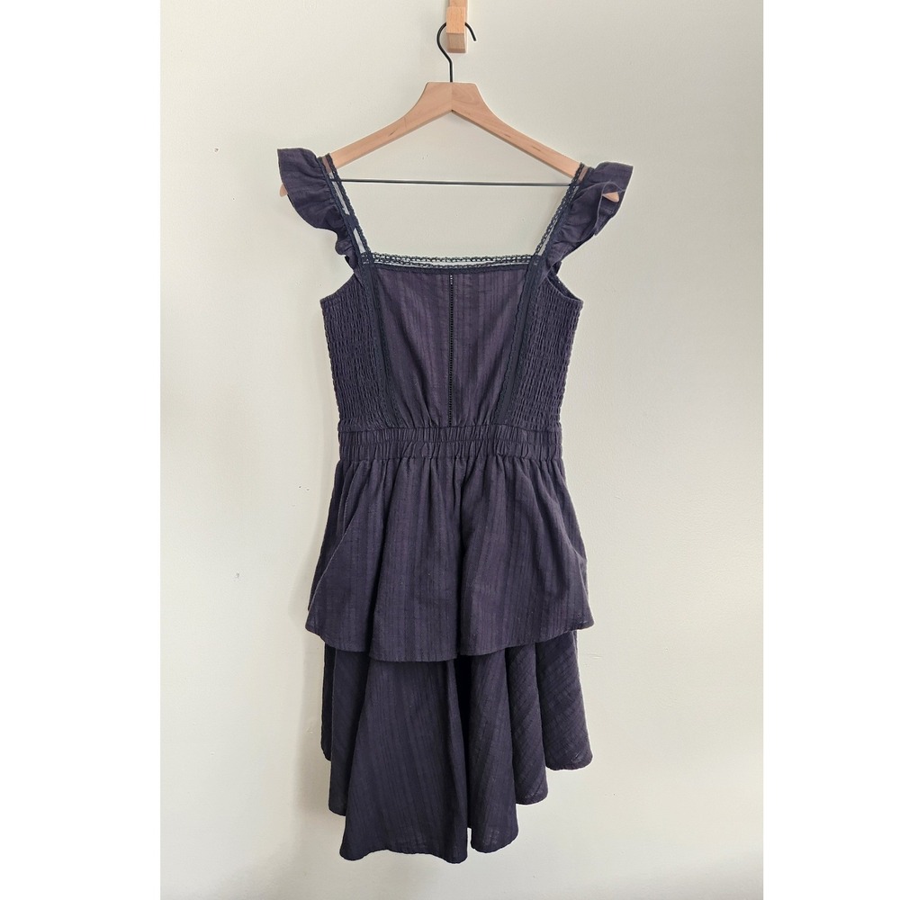 Shabby Chic Tiered Ruffle Mini Dress Womens S Black Lace Smocked Cotton Coquette